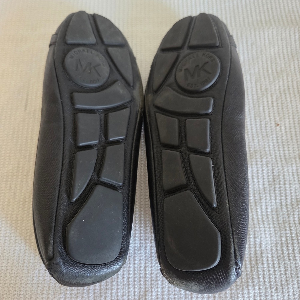 Michael Kors Fulton Moc Black Saffiano Leather Ballet Flats Silver MK Logo Sz 9 - Picture 6 of 8